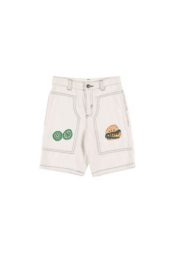 Embroidered Logo Cotton Denim Shorts