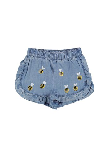 Shorts In Denim Di Cotone Organico / Ricami