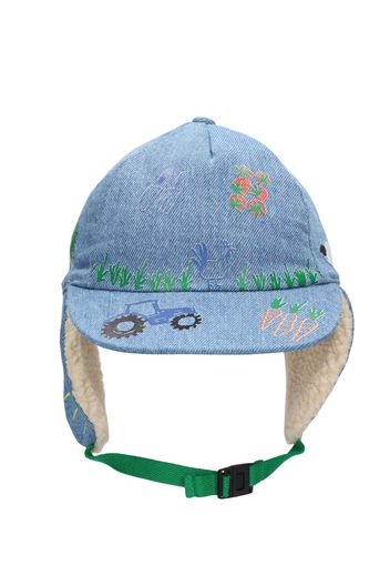 Cappello In Denim Di Cotone Stampato