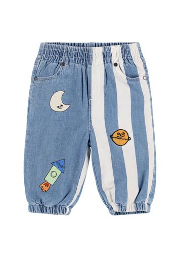 Printed Cotton Denim Pants W/ Patches