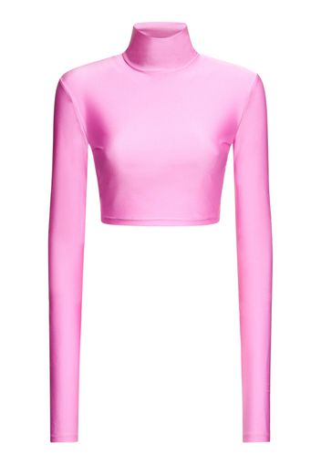 Crop Top Collo Alto In Lycra Lucida