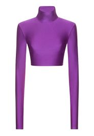 Crop Top Collo Alto In Lycra Lucida