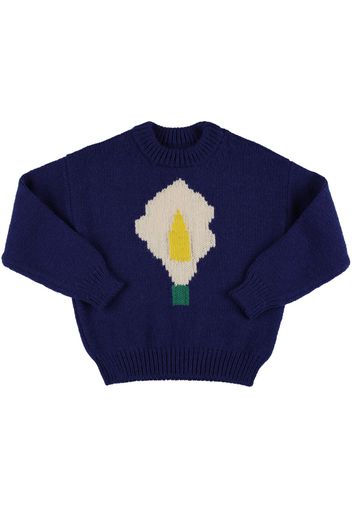 Flower Intarsia Wool Tricot Knit Sweater