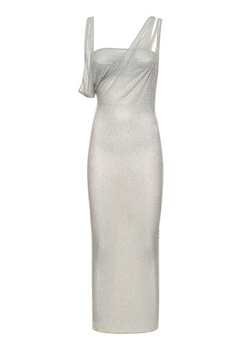 Sheer Jersey Midi Dress W/ Crystals