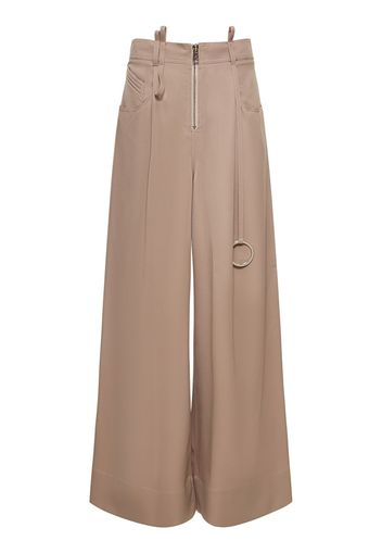 Pantaloni Larghi In Gabardina Con Zip