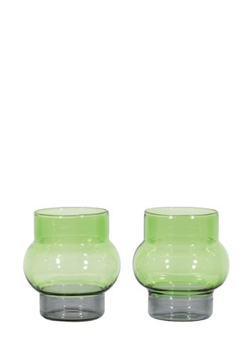 Set Of 2 Bump Short Green Glasses