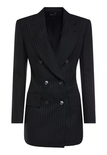 Blazer Gessato In Flanella Di Lana