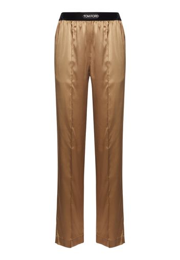 Stretch Silk Satin Straight Pants