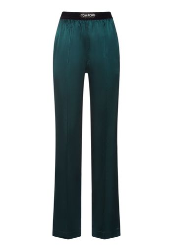 Stretch Silk Satin Straight Pants