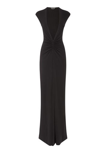 Stretch Sable Jersey Draped Long Dress