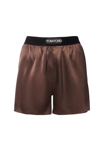 Shorts In Raso Di Seta Con Logo