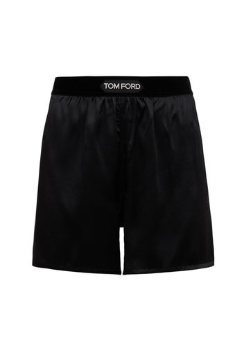 Shorts In Raso Di Seta Con Logo