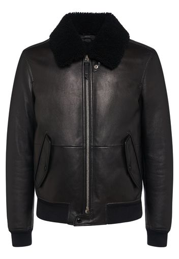 Grained Leather Down Bomber Jacket