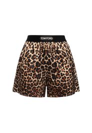 Shorts In Raso Di Seta Leopard