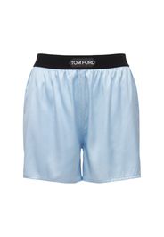 Shorts In Raso Di Seta Con Logo