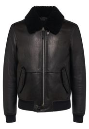 Grained Leather Down Bomber Jacket