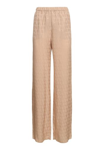 Pantaloni Dritti In Seta Jacquard Con Logo