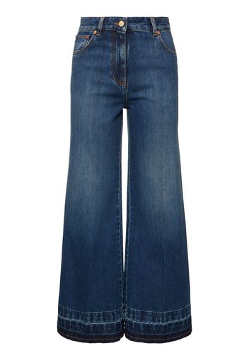 Jeans Cropped Vita Alta In Denim