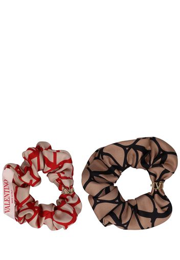 Scrunchie In Twill Di Seta Con Logo