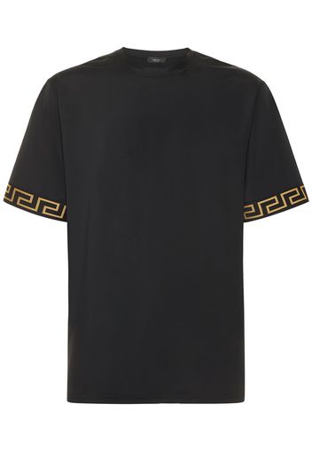 T-shirt In Techno Stretch Con Greca E Logo