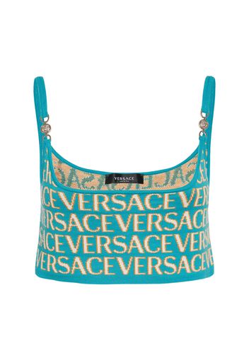 Crop Top In Maglia Con Logo Jacquard