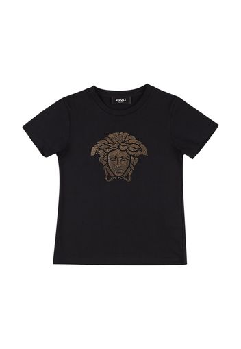 T-shirt Medusa In Jersey Di Cotone Con Cristalli