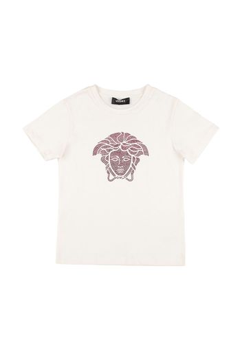 T-shirt Medusa In Jersey Di Cotone Con Cristalli