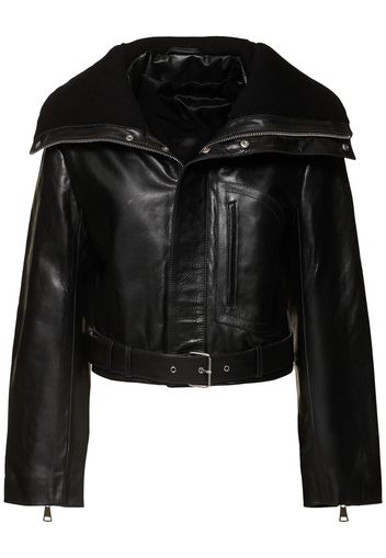 Giacca Cropped Biker In Pelle