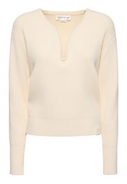 V Neck Cotton & Silk Knit Sweater