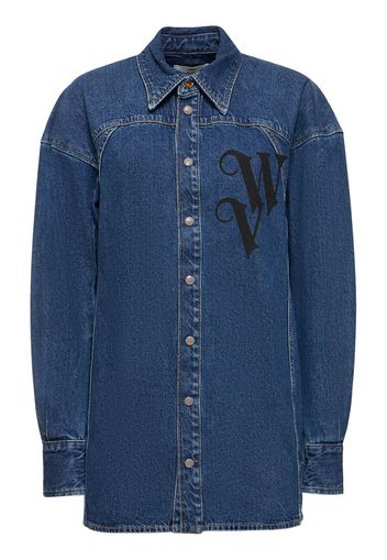 Camicia In Denim Di Cotone Con Logo