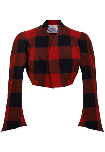 Giacca Cropped In Lana Tartan