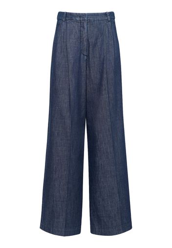 Pantaloni Larghi Fuxia A Vita Alta In Denim