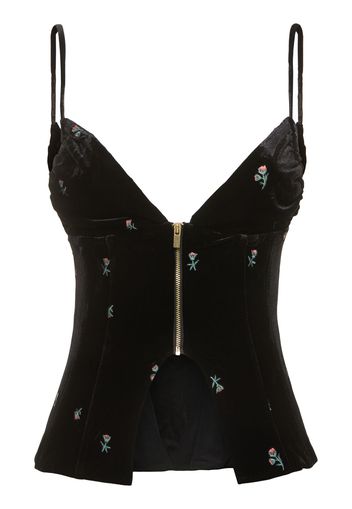 Peplum Embroidered Velvet Corset Top