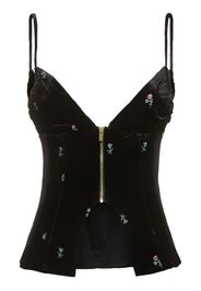 Peplum Embroidered Velvet Corset Top