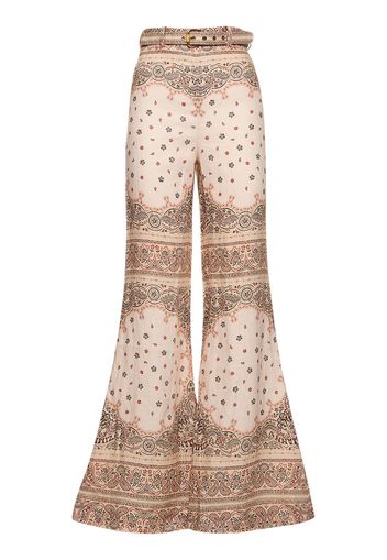 Printed Linen Wide Leg Pants