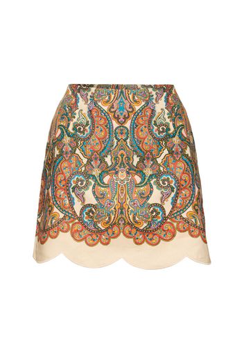 Ottie Printed Linen Scalloped Mini Skirt