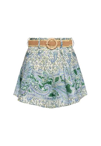 Shorts Ottie In Lino Stampato Con Cintura