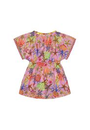 Copricostume fucsia e giallo in viscosa con stampa stelle marine