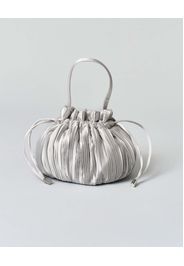 Borsa a secchiello grigio Anna Cecere in raso plissè con chiusura a coulisse