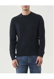 Maglia girocollo Armani Exchange blu in misto lana vergine con lavorazione ad onde
