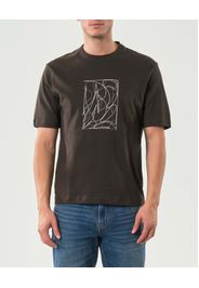 T-shirt mezza manica Armani Exchange marrone in cotone con ricamo astratto frontale