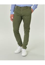Pantalone chino verde militare in tessuto diagonale di cotone stretch
