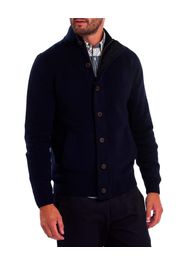 Maglione Barbour blu in pura lana con doppia chiusura zip e bottoni
