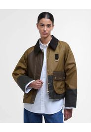 Giaccone corto Barbour Alma in cotone cerato a blocchi di colore verde e cammello