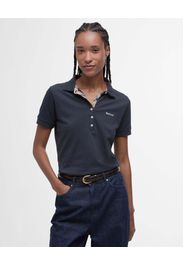 Polo Barbour blu Portsdown in piquè di cotone stretch con scritta logo bianca ricamata sul petto