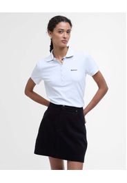 Polo Barbour bianca Portsdown in piquè di cotone stretch con scritta logo blu ricamata sul petto