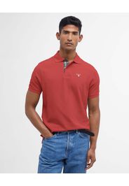 Polo Barbour corallo mezza manica in piquè di cotone con dettaglio tartan check