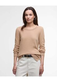 Maglia Pendle Barbour color cammello in lana e cotone con scollo a giro e toppe sui gomiti a fantasia tartan a contrasto