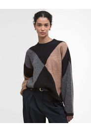 Maglia nera Babour in misto lana a motivo a rombi grigi e color cammello con scollo tondo