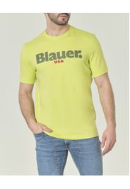 T-shirt gialla in puro cotone con maxi logo Blauer in contrasto